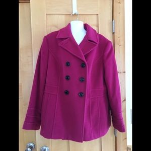 Raspberry colored wool car-coat.